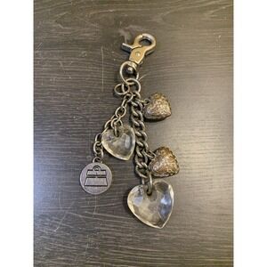 Chunky Kathy Van Zeeland Four Acrylic Hearts Silver Tone Purse Bag Charm